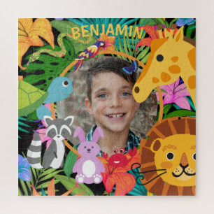 Jungle animals cute personalised kids photo  jigsaw puzzle