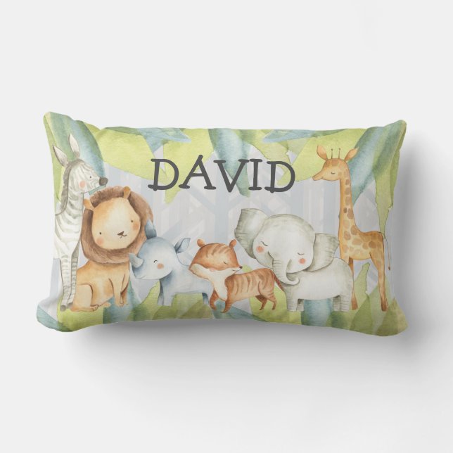 Jungle Animals Cute Safari Personalized Lumbar Pillow (Front)