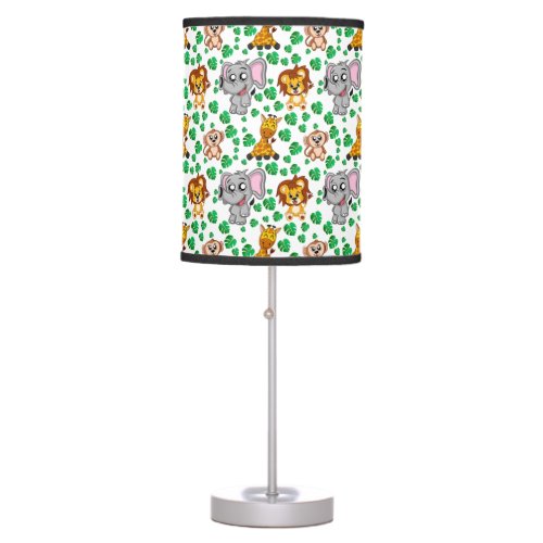 Jungle Animals Cute Safari Wild Cartoon Pattern Table Lamp