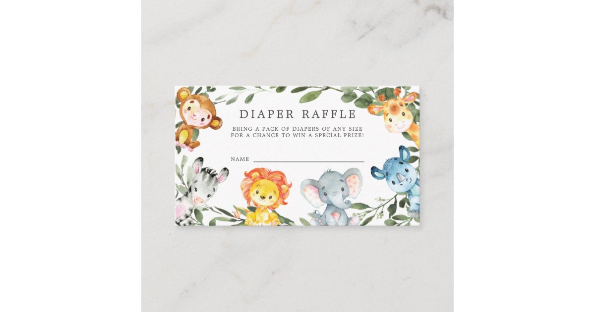 Jungle Animals Diaper Raffle Baby Shower Card | Zazzle