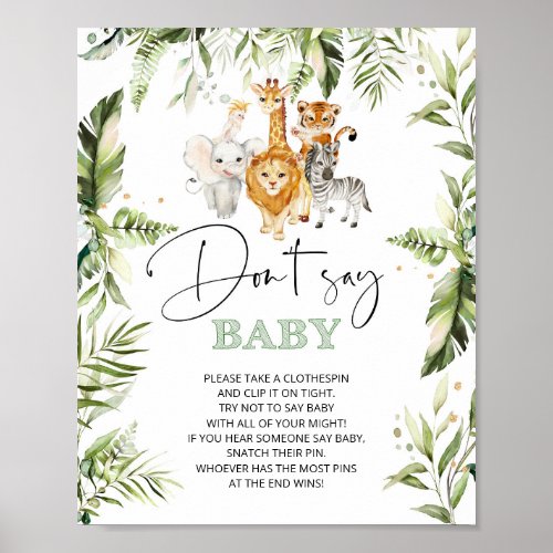 Jungle animals Dont say baby shower game Poster