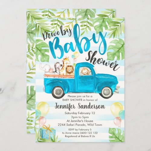 Jungle Animals Drive By Baby Shower Invitation