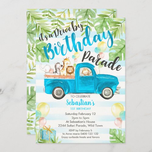 Jungle Animals Drive By Birthday Parade Invitation