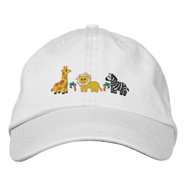 Jungle Animals Embroidered Baseball Hat (Front)
