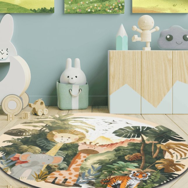 Jungle Animals Exotic Safari Dream Round Rug (Creator Uploaded)