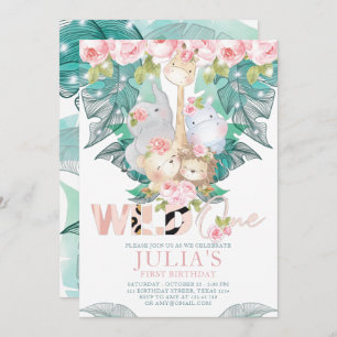 Jungle Animals First Birthday Cute Invitation