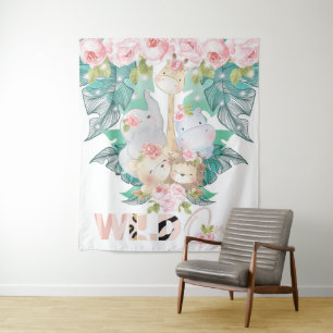Jungle Animals First Birthday Wild One Tapestry