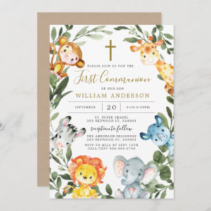 Jungle Animals First Communion Invitation
