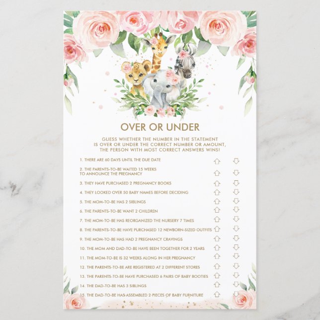 Jungle Animals Floral Baby Over or Under Game  (Front)