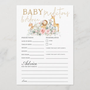 Jungle Animals Floral Baby Predictions Advice Game Note Card