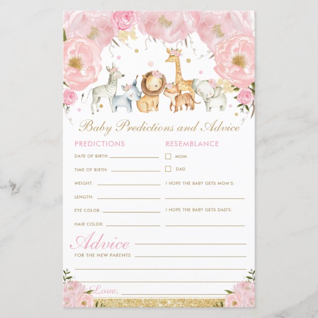 Jungle Animals Floral Baby Predictions and Advice  (Front)