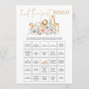 Jungle Animals Floral Find the Guest Bingo Game Note Card