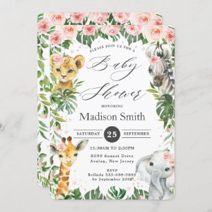 Jungle Animals Floral Greenery Safari Baby Shower  Invitation
