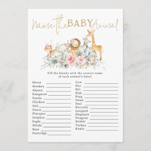 Jungle Animals Floral Name the Baby Animal Game Note Card