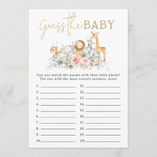 Jungle Animals Floral Shower Guess the Baby Game Note Card