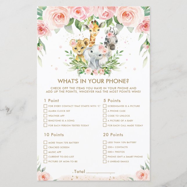 Jungle Animals Floral What's In Your Phone Game (Front)