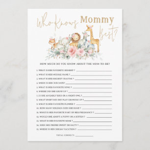 Jungle Animals Floral Who Knows Mommy Best Game Note Card