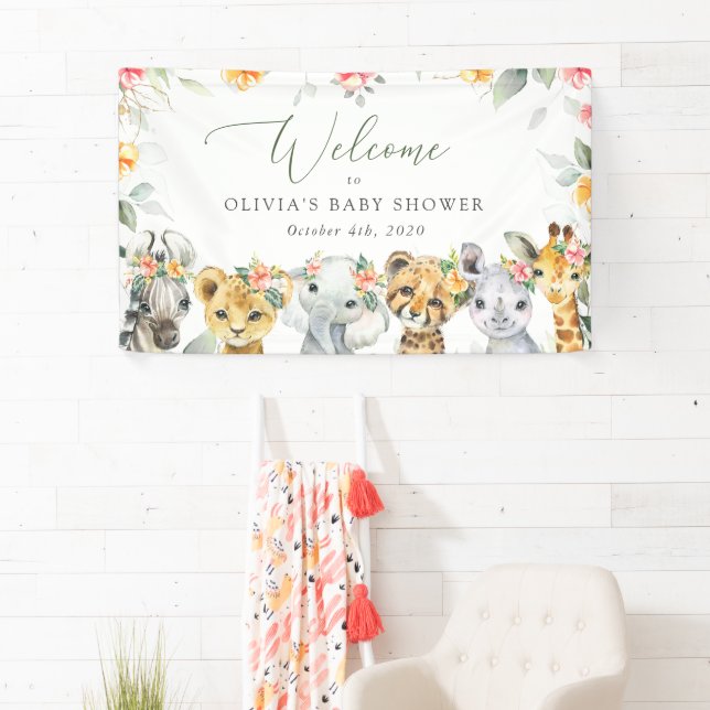 Jungle Animals, Flowers, Baby Shower Welcome Banner (Insitu)