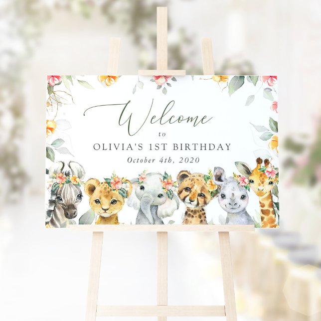 Jungle Animals, Flowers, First Birthday Welcome Sign (Creator Uploaded)