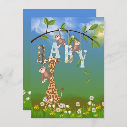 Jungle Animals for Boy Shower Invitation