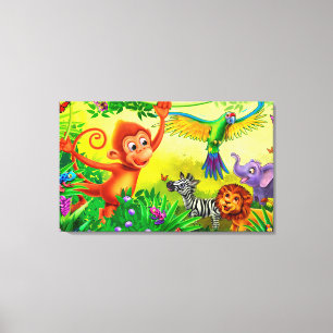 Jungle animals fun canvas kid's bedroom print