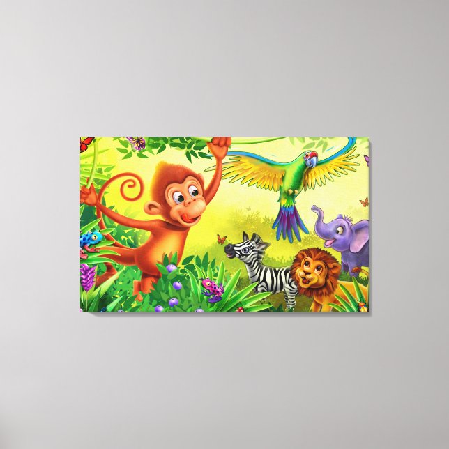 Jungle animals fun canvas kid's bedroom print (Front)
