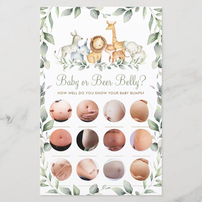 Jungle Animals Fun Shower Baby or Beer Belly Game (Front)