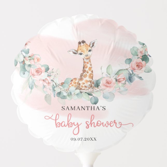 Jungle Animals Giraffe greenery girl Baby Shower  Balloon (Front)