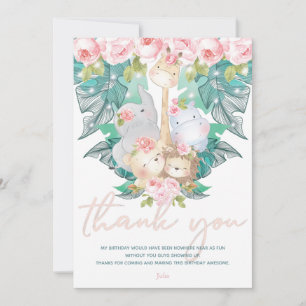 Jungle Animals Girl Birthday Thank You Card