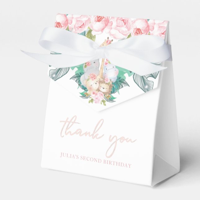Jungle Animals Girl Birthday Thank you Favor Boxes (Front Side)