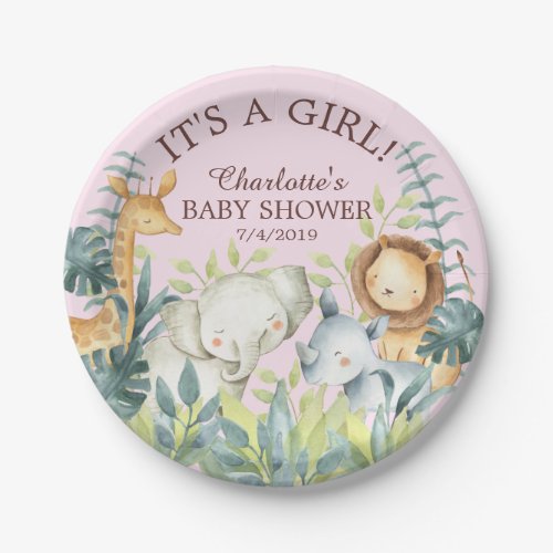 Jungle Animals Girls Baby Shower 7 Plate