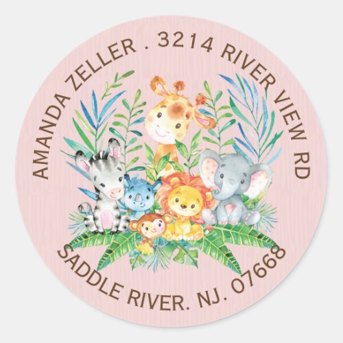 Jungle Animals Girls Baby Shower Address Label