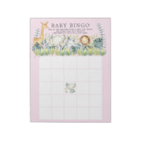 Jungle Animals Girls Baby Shower Bingo Game Notepad