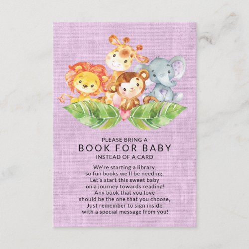 Jungle Animals Girls Baby Shower Book for Baby Enclosure Card