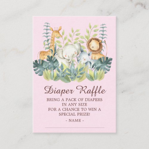 Jungle Animals Girls Baby Shower Diaper Raffle Enclosure Card