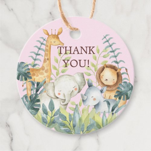 Jungle Animals Girls Baby Shower Favor Gift Tag
