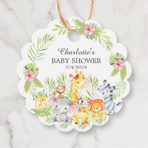 Jungle Animals Girls Baby Shower Favor Gift Tag