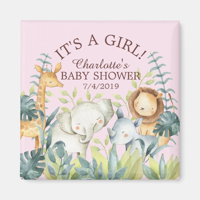 Jungle Animals Girls Baby Shower Favor  Magnet (Front)