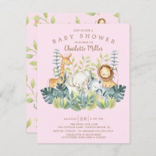 Jungle Animals Girls Baby Shower Invitation