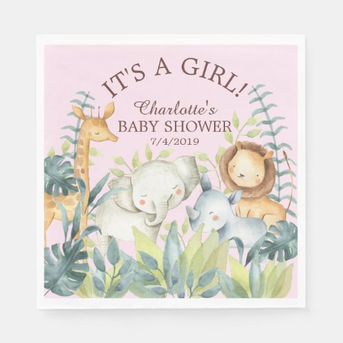 Jungle Animals Girls Baby Shower  Paper Napkins