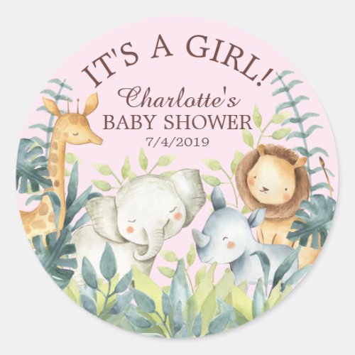 Jungle Animals Girls Baby Shower Thank You Favor Classic Round Sticker