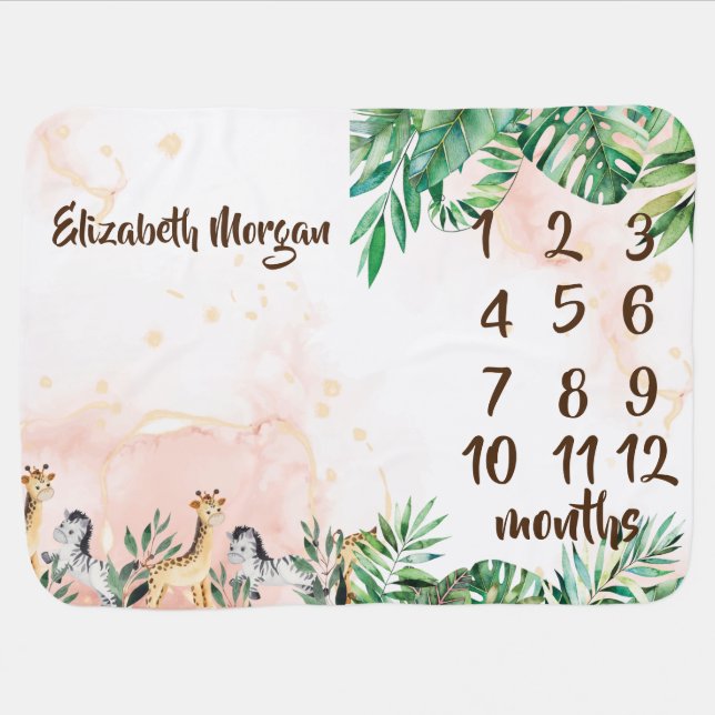 Jungle Animals Goose Month Milestone     Baby Blanket (Horizontal)