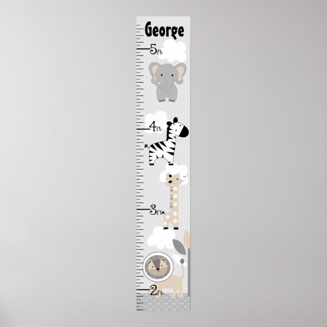 Jungle Animals Gray Growth Chart Keep at 8x44! (Front)