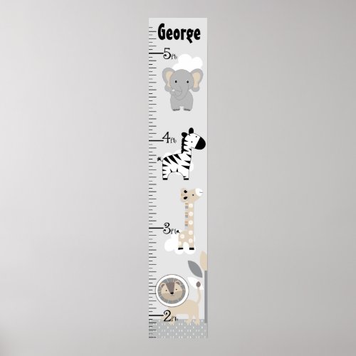 Jungle Animals Gray Growth Chart Keep at 8x44