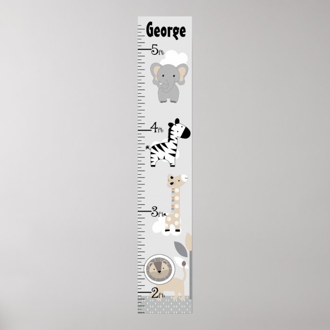 Jungle Animals Gray Growth Chart Keep at 8x44! (Front)
