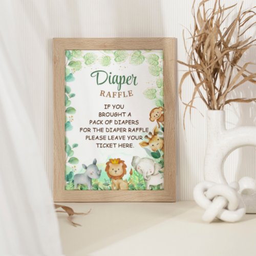 Jungle Animals Green Boho Diaper Raffle Game Sign