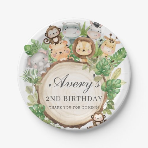 Jungle Animals Greenery 1st Birthday Baby Shower Paper Plates