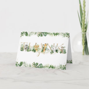 Jungle Animals Greenery 1st Birthday Baby Shower Thank You Card