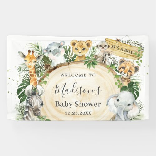 Jungle Animals Greenery Baby Shower Backdrop  Banner