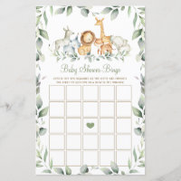 Jungle Animals Greenery Baby Shower Bingo Game